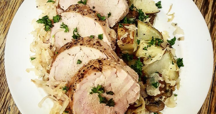 Pork Tenderloin with roasted potatoes and sauerkraut